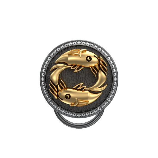 Pisces Zodiac Luxe, Constellation Button set with CZ Diamonds, 18kt Gold & Black Ruthenium plating on Brass.
