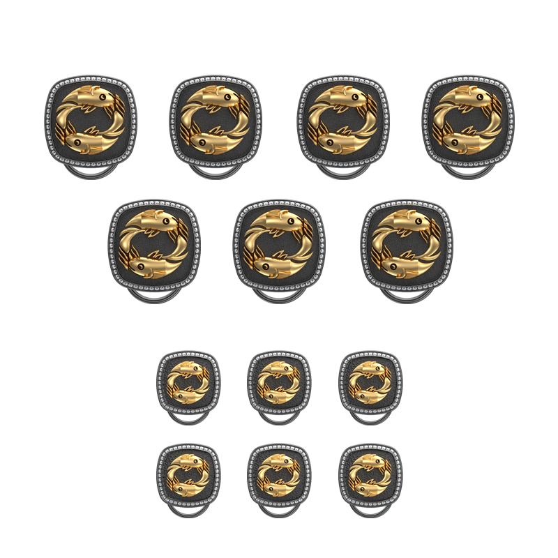 Pisces Zodiac Luxe, Constellation Button set with CZ Diamonds, 18kt Gold & Black Ruthenium plating on Brass.