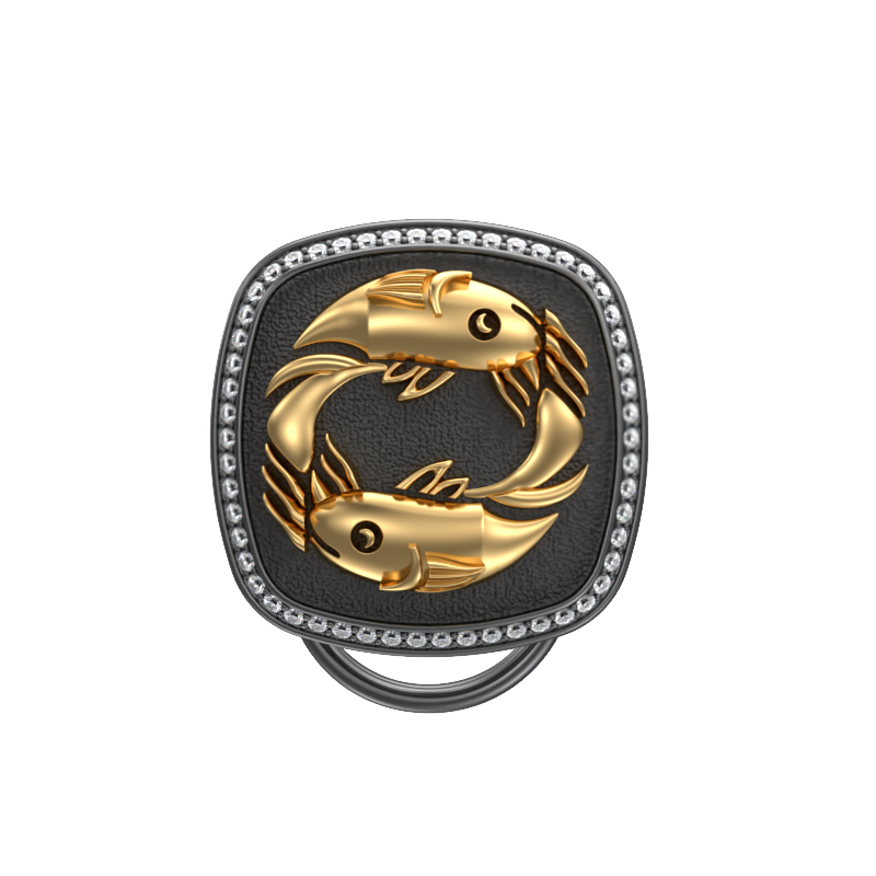 Pisces Zodiac Luxe, Constellation Button set with CZ Diamonds, 18kt Gold & Black Ruthenium plating on Brass.