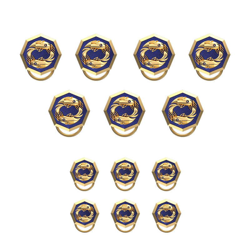 Pisces Zodiac, Constellation Button set with 18kt Gold & Black Ruthenium Plating on Brass.