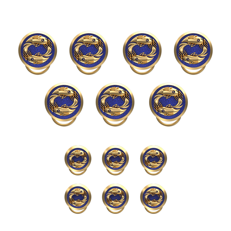 Pisces Zodiac, Constellation Button set with 18kt Gold & Black Ruthenium Plating on Brass.