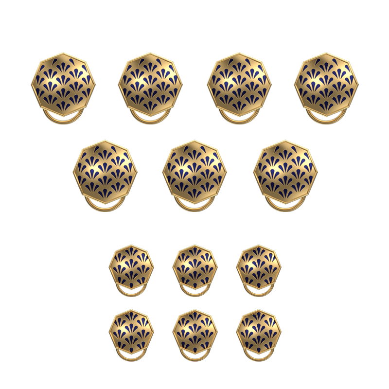 Bloom, Classic Button Set with 18kt Gold Plating and Enamel on Brass.