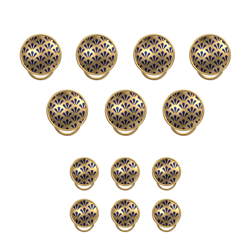 Bloom, Classic Button Set with 18kt Gold Plating and Enamel on Brass.