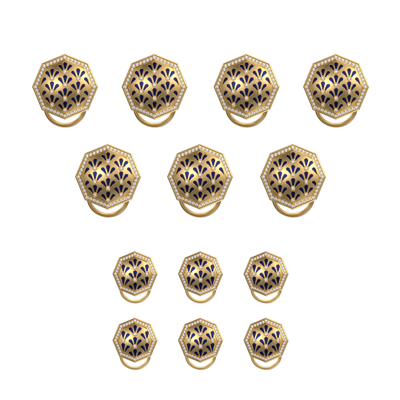 Bloom Luxe, Classic Button Set with CZ Diamonds, 18kt Gold Plating and Enamel on Brass.