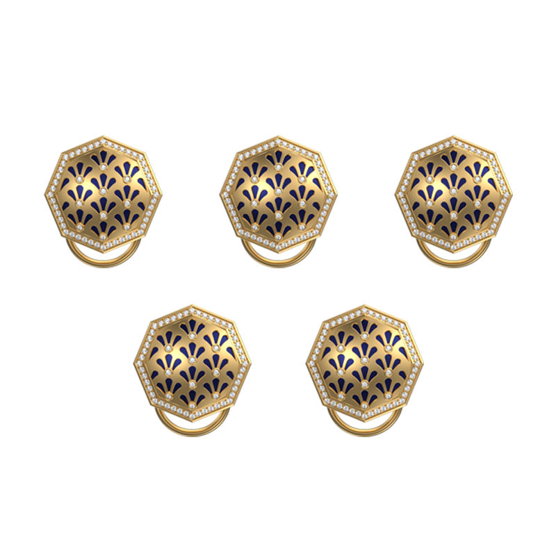 Bloom Luxe, Classic Button Set with CZ Diamonds, 18kt Gold Plating and Enamel on Brass.