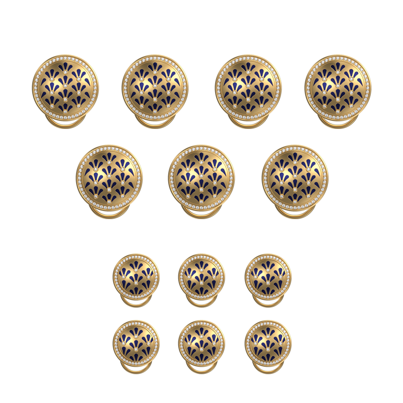 Bloom Luxe, Classic Button Set with CZ Diamonds, 18kt Gold Plating and Enamel on Brass.
