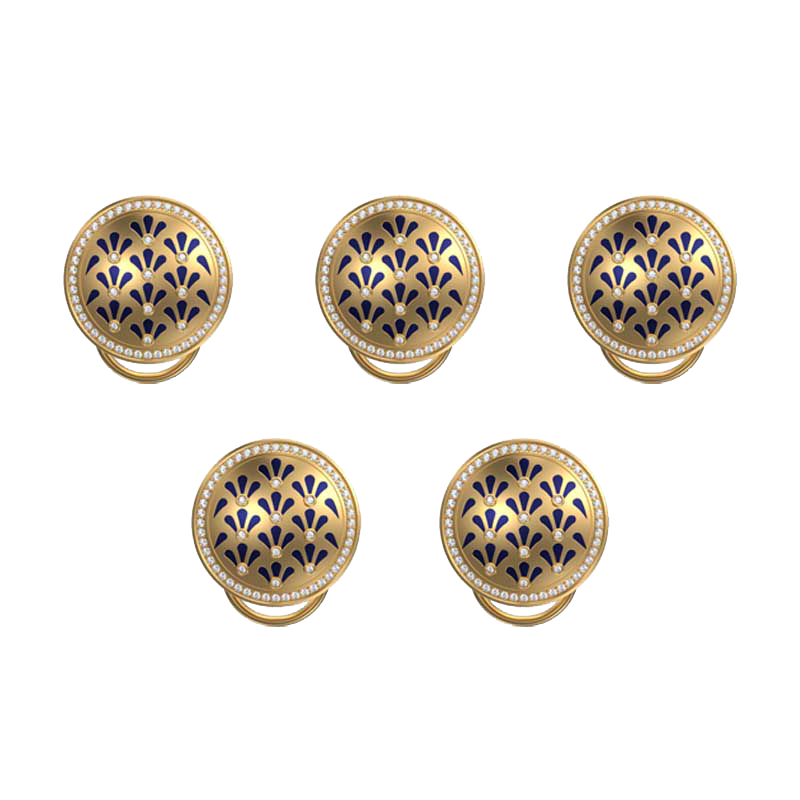 Bloom Luxe, Classic Button Set with CZ Diamonds, 18kt Gold Plating and Enamel on Brass.