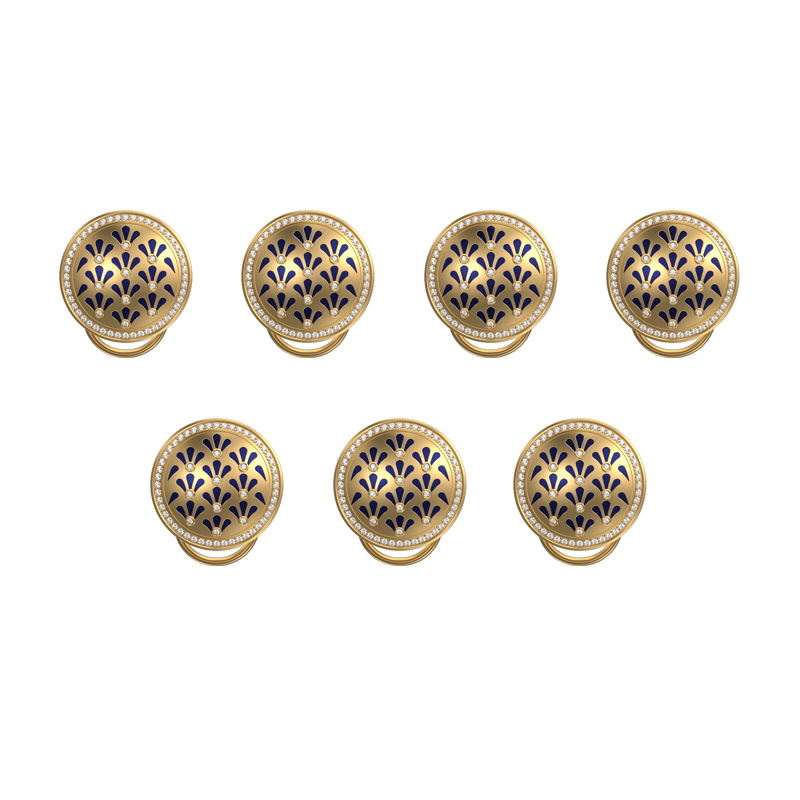 Bloom Luxe, Classic Button Set with CZ Diamonds, 18kt Gold Plating and Enamel on Brass.