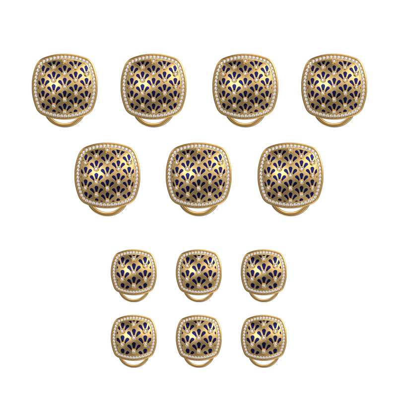 Bloom Luxe, Classic Button Set with CZ Diamonds, 18kt Gold Plating and Enamel on Brass.