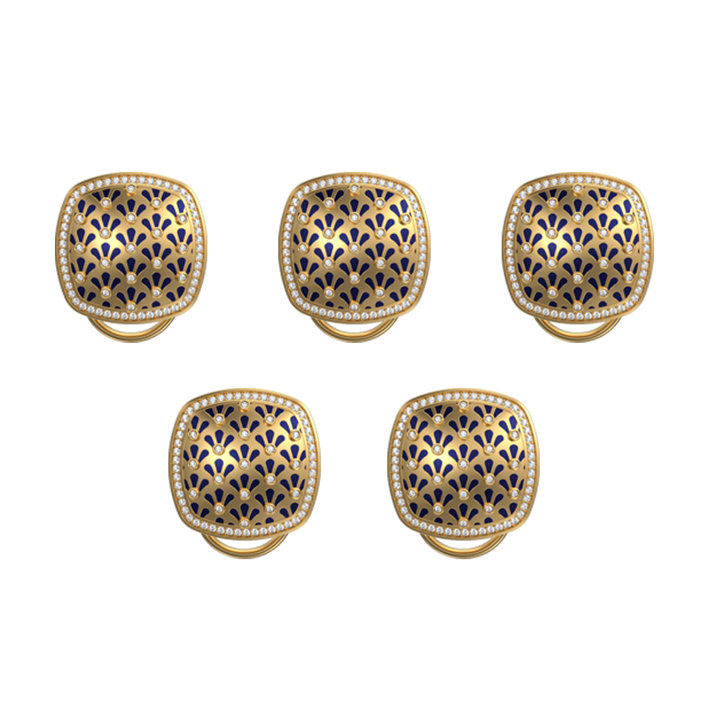 Bloom Luxe, Classic Button Set with CZ Diamonds, 18kt Gold Plating and Enamel on Brass.