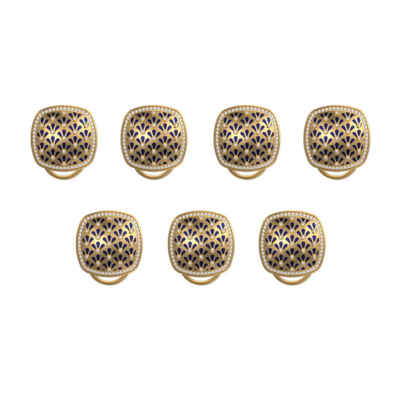 Bloom Luxe, Classic Button Set with CZ Diamonds, 18kt Gold Plating and Enamel on Brass.