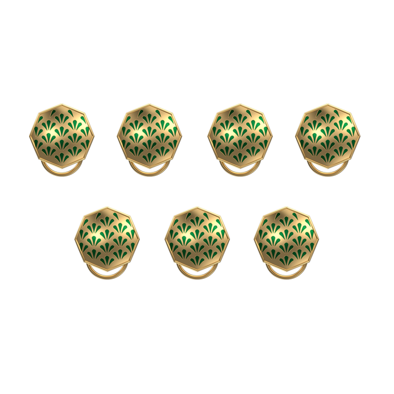 Bloom, Classic Button Set with 18kt Gold Plating and Enamel on Brass.