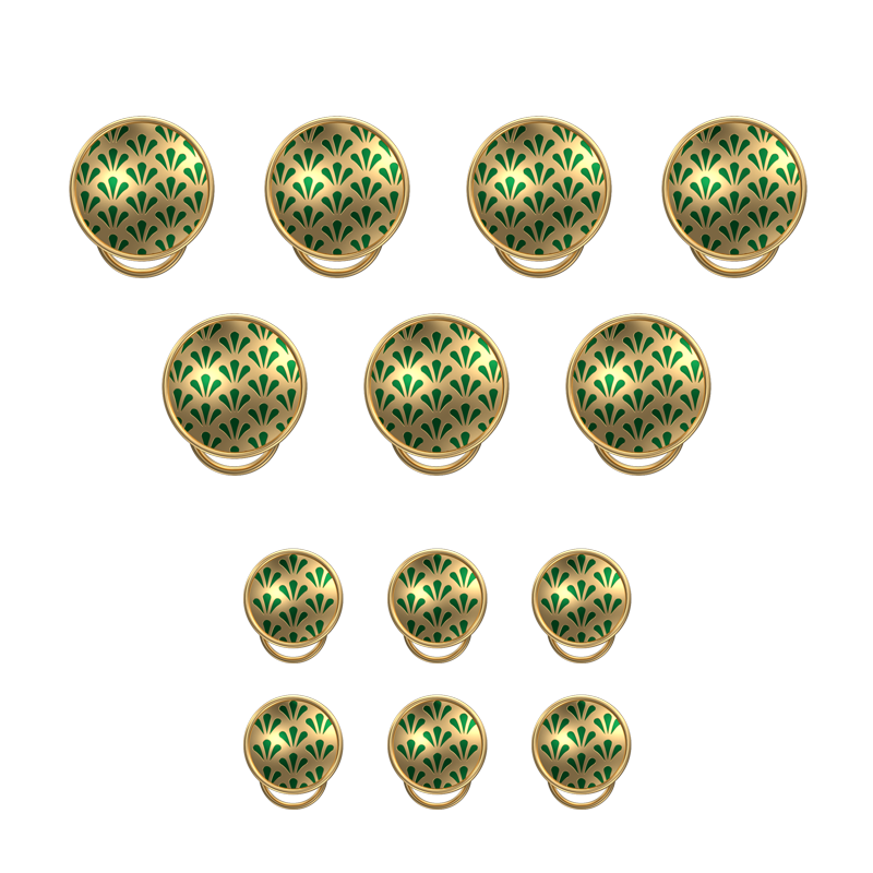 Bloom, Classic Button Set with 18kt Gold Plating and Enamel on Brass.