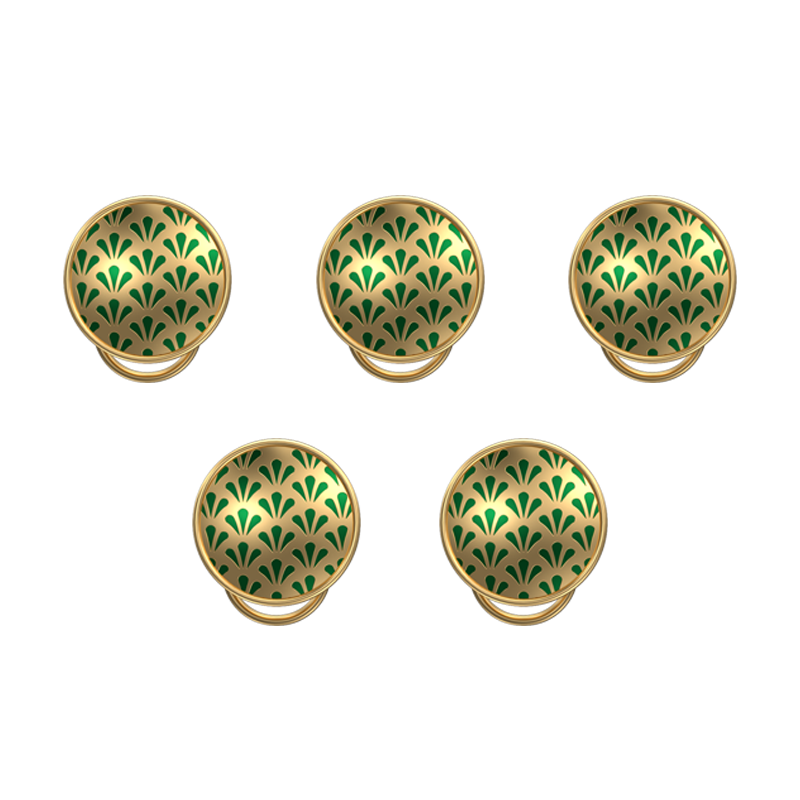Bloom, Classic Button Set with 18kt Gold Plating and Enamel on Brass.