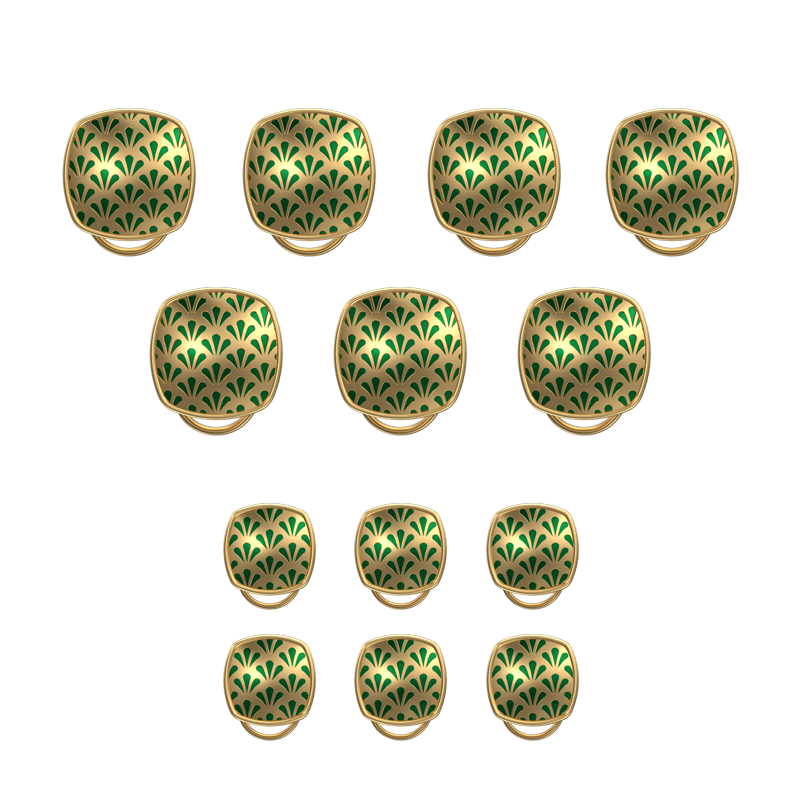 Bloom, Classic Button Set with 18kt Gold Plating and Enamel on Brass.