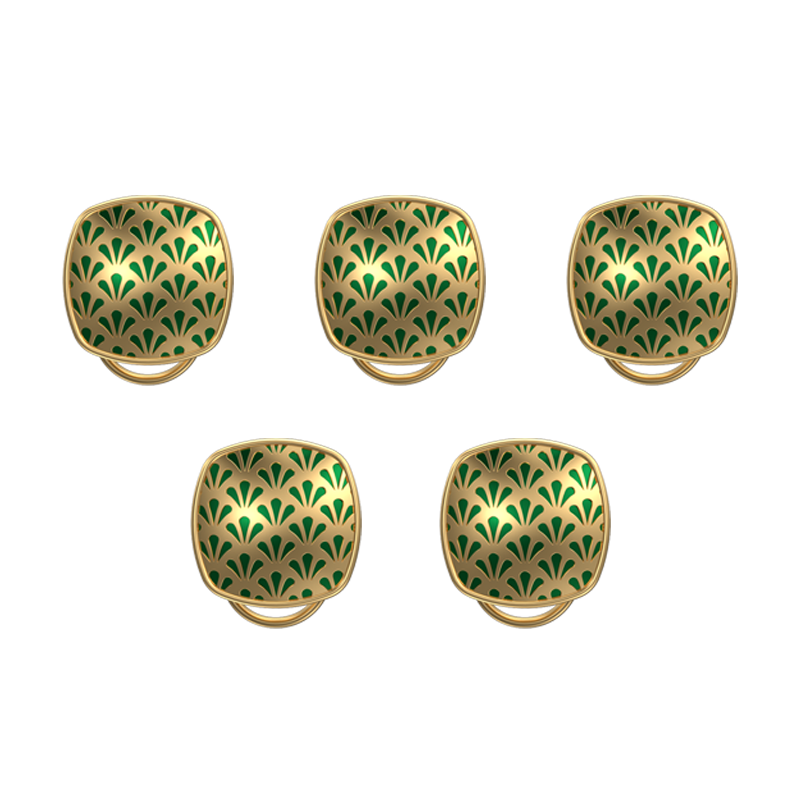 Bloom, Classic Button Set with 18kt Gold Plating and Enamel on Brass.