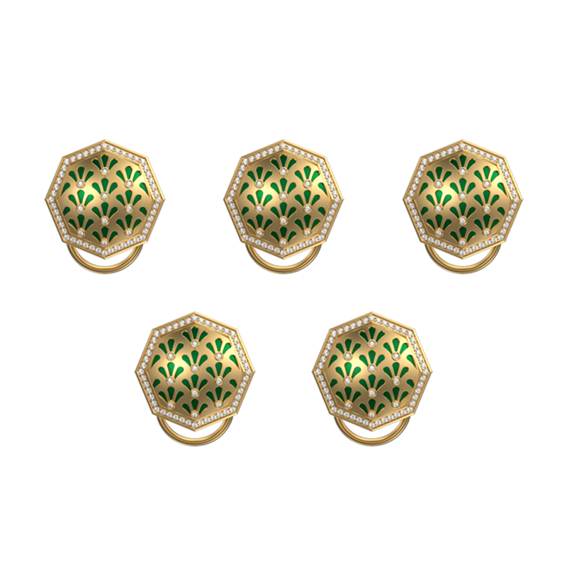 Bloom Luxe, Classic Button Set with CZ Diamonds, 18kt Gold Plating and Enamel on Brass.