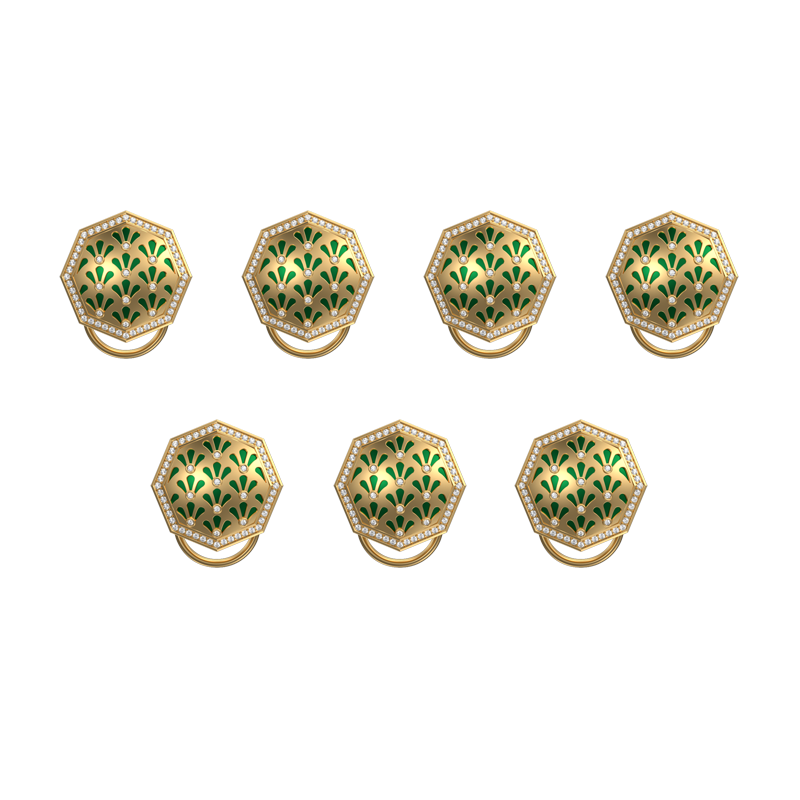 Bloom Luxe, Classic Button Set with CZ Diamonds, 18kt Gold Plating and Enamel on Brass.
