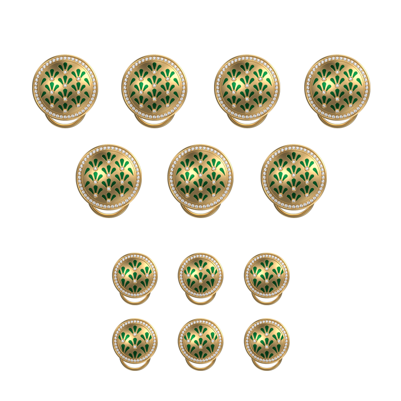 Bloom Luxe, Classic Button Set with CZ Diamonds, 18kt Gold Plating and Enamel on Brass.