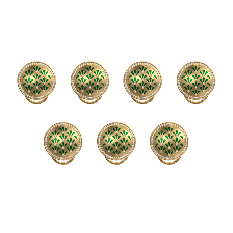 Bloom Luxe, Classic Button Set with CZ Diamonds, 18kt Gold Plating and Enamel on Brass.