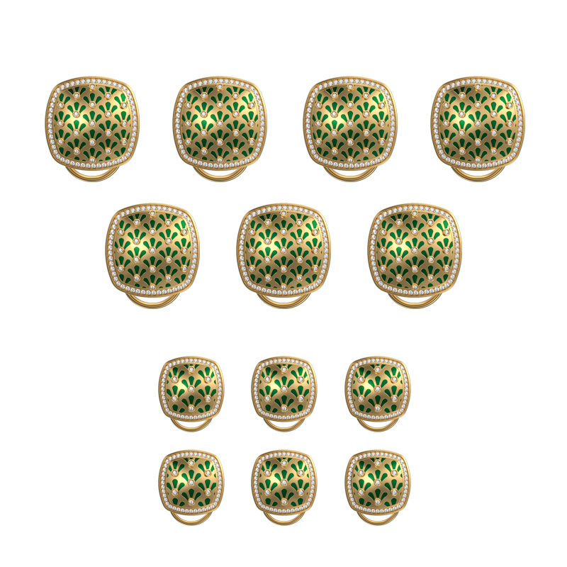 Bloom Luxe, Classic Button Set with CZ Diamonds, 18kt Gold Plating and Enamel on Brass.