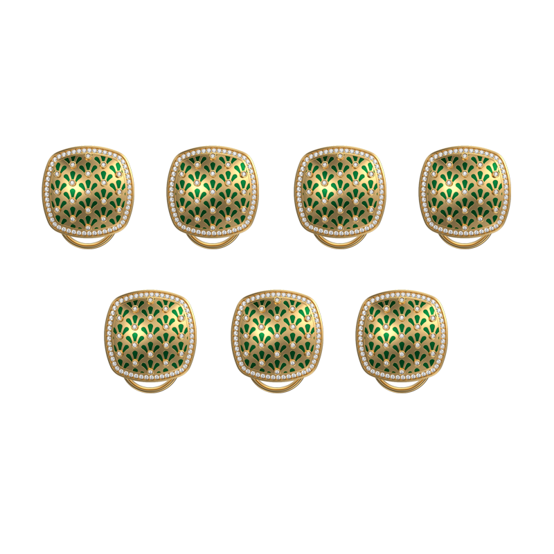 Bloom Luxe, Classic Button Set with CZ Diamonds, 18kt Gold Plating and Enamel on Brass.