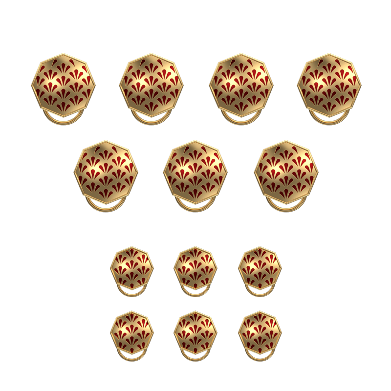 Bloom, Classic Button Set with 18kt Gold Plating and Enamel on Brass.