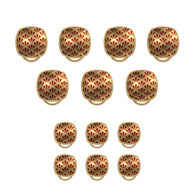 Bloom, Classic Button Set with 18kt Gold Plating and Enamel on Brass.
