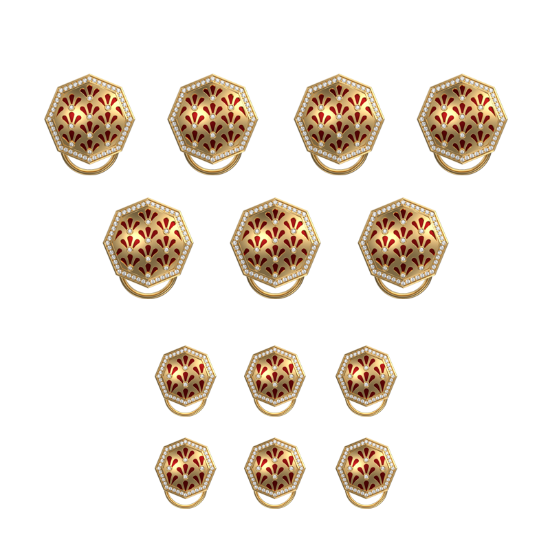 Bloom Luxe, Classic Button Set with CZ Diamonds, 18kt Gold Plating and Enamel on Brass.