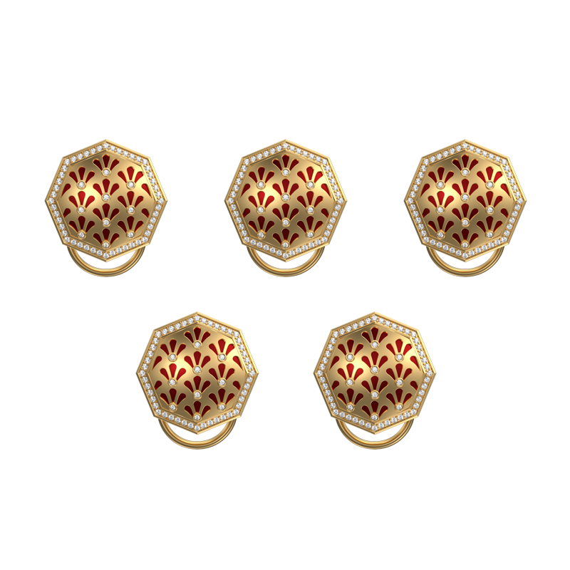 Bloom Luxe, Classic Button Set with CZ Diamonds, 18kt Gold Plating and Enamel on Brass.
