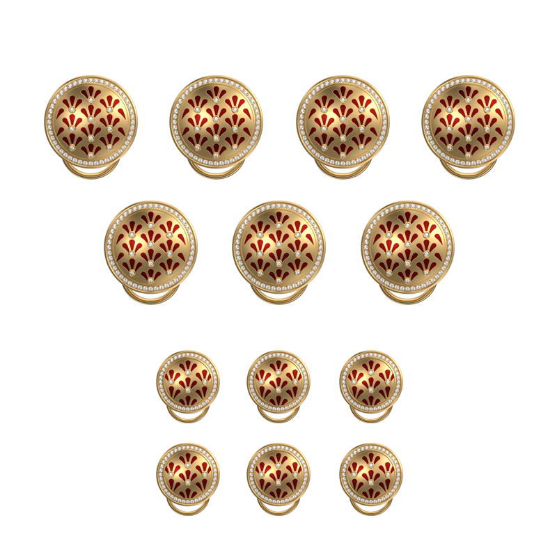 Bloom Luxe, Classic Button Set with CZ Diamonds, 18kt Gold Plating and Enamel on Brass.