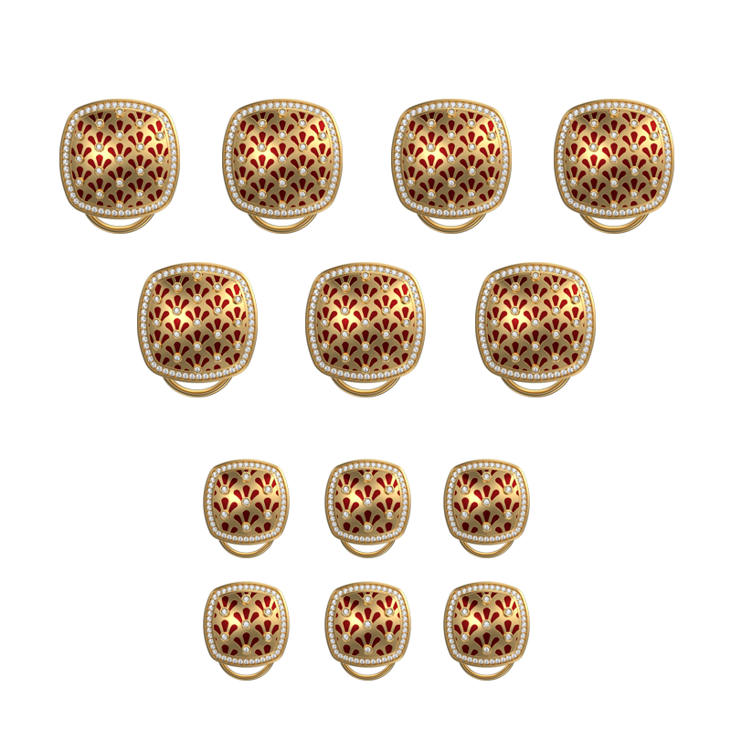 Bloom Luxe, Classic Button Set with CZ Diamonds, 18kt Gold Plating and Enamel on Brass.