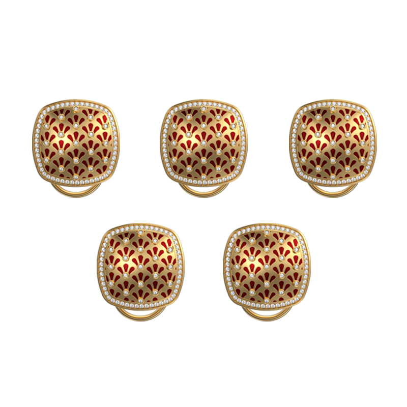Bloom Luxe, Classic Button Set with CZ Diamonds, 18kt Gold Plating and Enamel on Brass.
