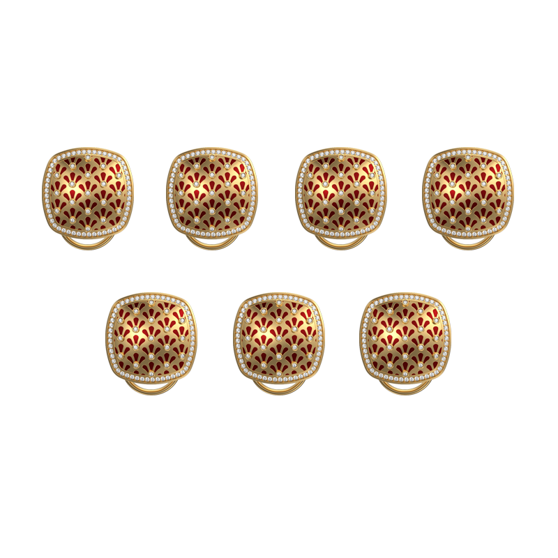 Bloom Luxe, Classic Button Set with CZ Diamonds, 18kt Gold Plating and Enamel on Brass.