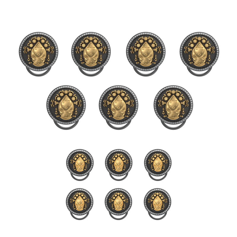 Virgo Zodiac Button set with CZ Diamonds, 18kt Gold & Black Ruthenium plating on Brass.