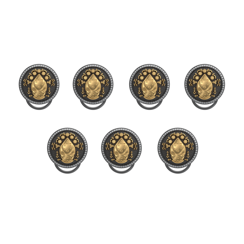 Virgo Zodiac Button set with CZ Diamonds, 18kt Gold & Black Ruthenium plating on Brass.