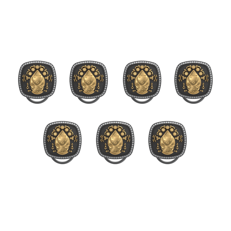 Virgo Zodiac Button set with CZ Diamonds, 18kt Gold & Black Ruthenium plating on Brass.