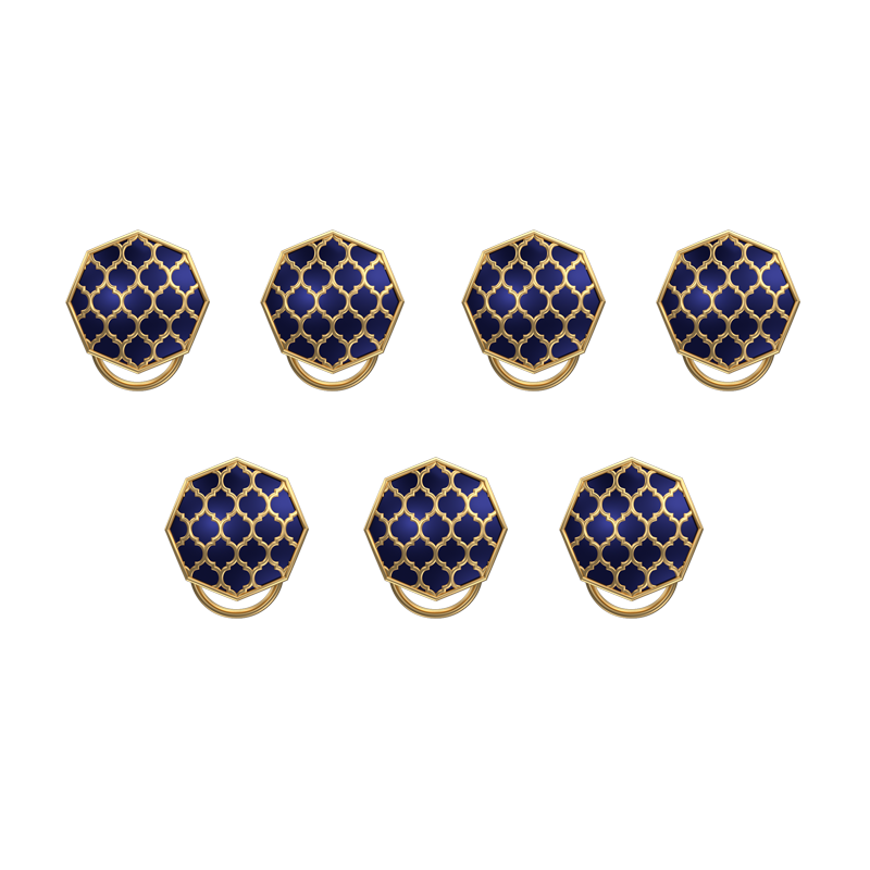 Ornate, Classic Button Set with 18kt Gold Plating and Enamel on Brass.