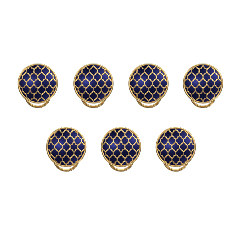 Ornate, Classic Button Set with 18kt Gold Plating and Enamel on Brass.