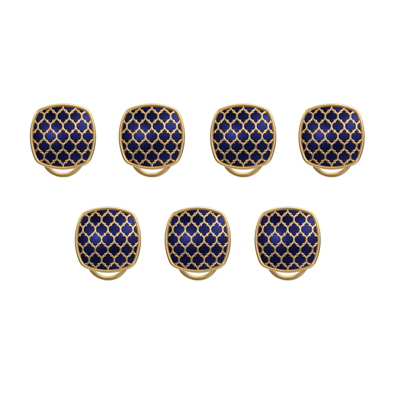 Ornate, Classic Button Set with 18kt Gold Plating and Enamel on Brass.