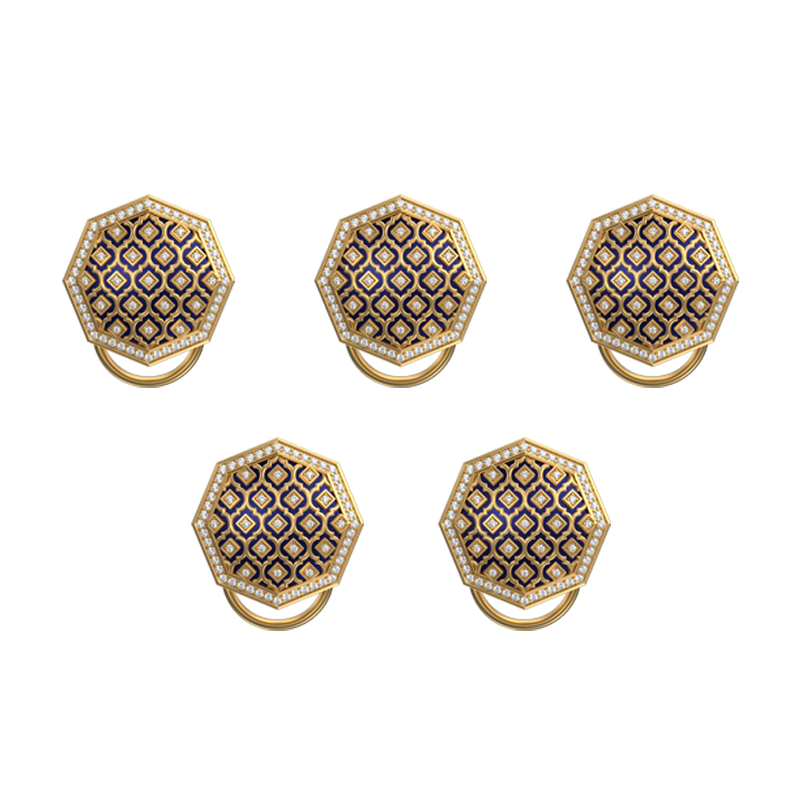 Ornate Luxe, Classic Button Set with CZ Diamonds, 18kt Gold Plating and Enamel on Brass.
