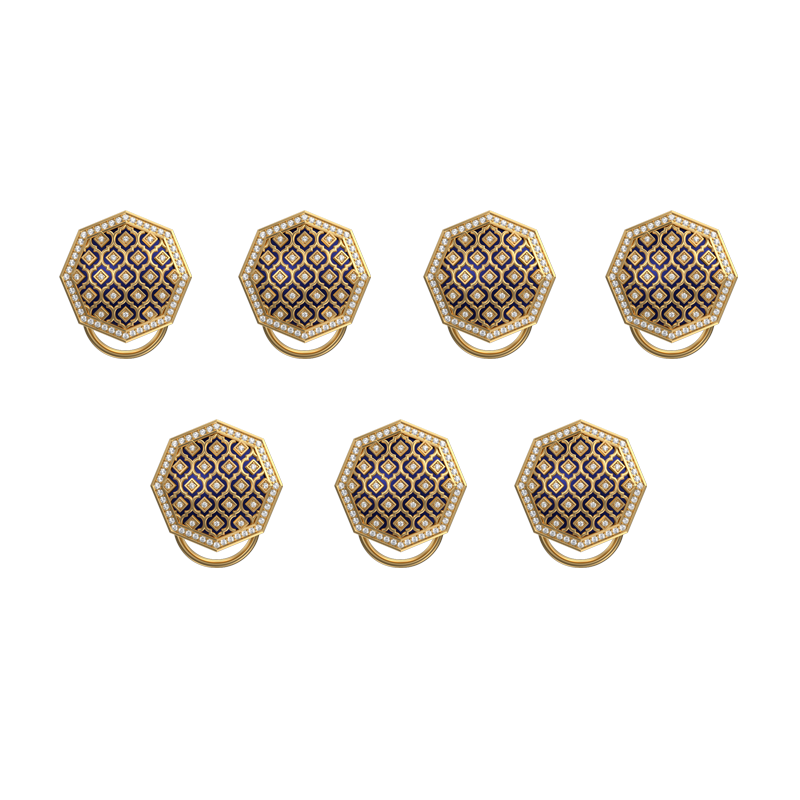 Ornate Luxe, Classic Button Set with CZ Diamonds, 18kt Gold Plating and Enamel on Brass.