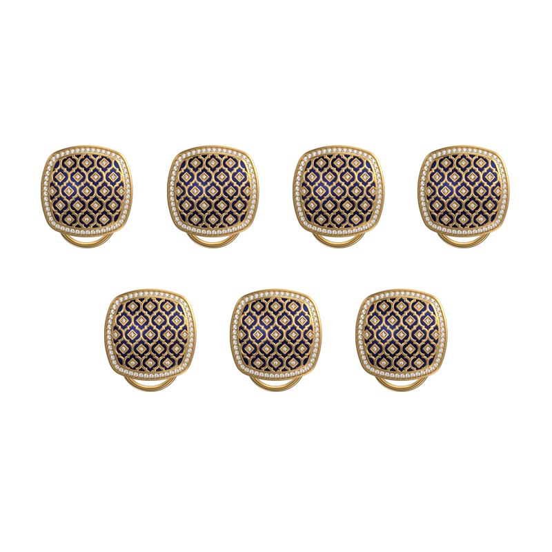 Ornate Luxe, Classic Button Set with CZ Diamonds, 18kt Gold Plating and Enamel on Brass.