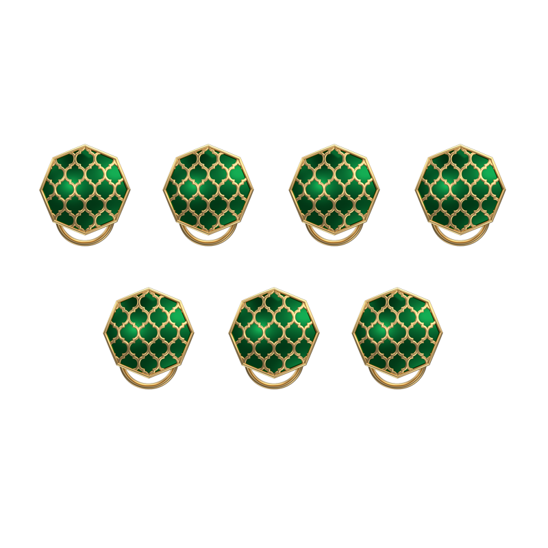 Ornate, Classic Button Set with 18kt Gold Plating and Enamel on Brass.