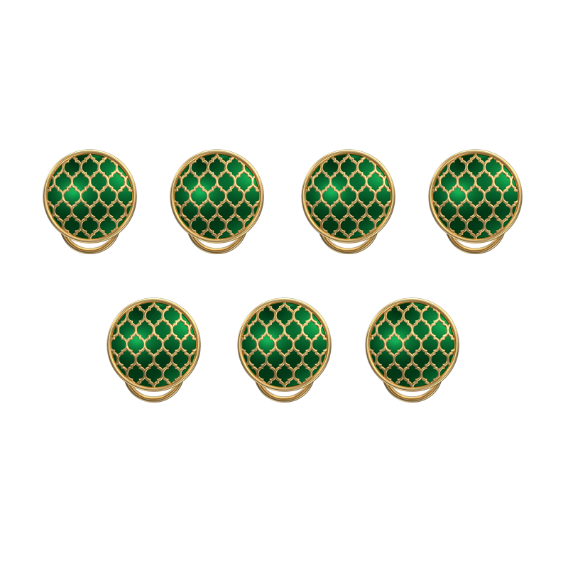 Ornate, Classic Button Set with 18kt Gold Plating and Enamel on Brass.