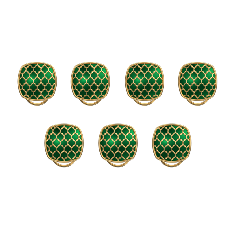 Ornate, Classic Button Set with 18kt Gold Plating and Enamel on Brass.