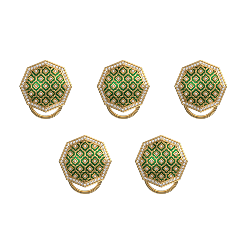 Ornate Luxe, Classic Button Set with CZ Diamonds, 18kt Gold Plating and Enamel on Brass.