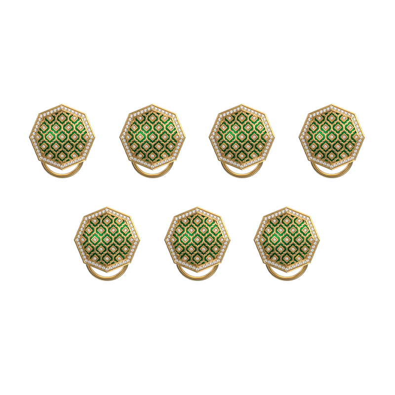 Ornate Luxe, Classic Button Set with CZ Diamonds, 18kt Gold Plating and Enamel on Brass.