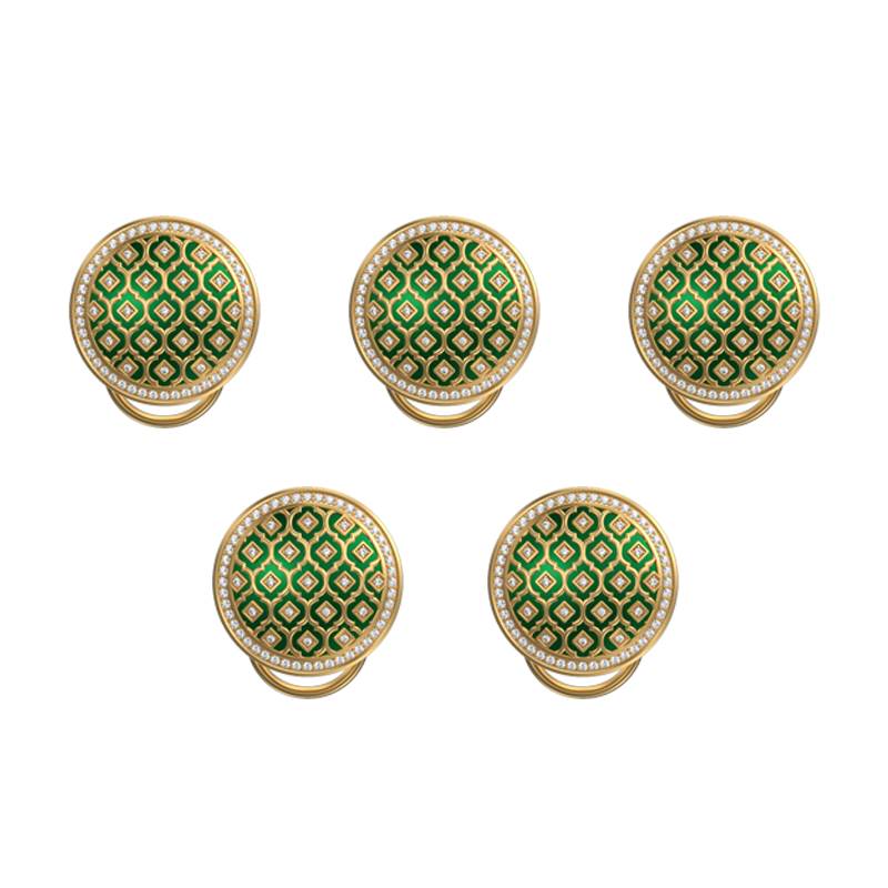 Ornate Luxe, Classic Button Set with CZ Diamonds, 18kt Gold Plating and Enamel on Brass.