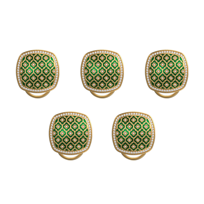 Ornate Luxe, Classic Button Set with CZ Diamonds, 18kt Gold Plating and Enamel on Brass.